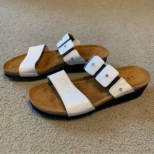 Naot Ashley Rhinestone Embellished Double Strap White Leather Sandals Size 9